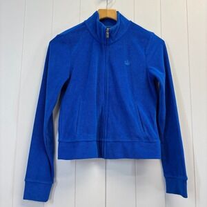 Juicy Couture Womens Y2K Terry Cloth Cropped Zip Jacket Size S Blue Logo Cozy